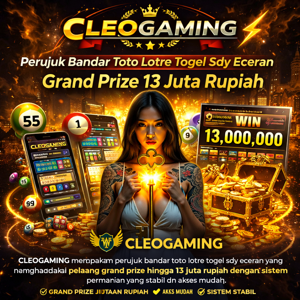 cleogaming merupakan perujuk bandar toto lotre togel sdy eceran yang menghadirkan peluang grand prize hingga 13 juta rupiah dengan sistem permainan yang stabil dan akses mudah.